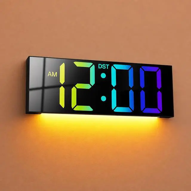Main image of 12" Large Digital Wall Clock, Big LED Number Dispaly, Remote Control, RGB Colors, DST, Night Light for Classroom Living Room Bedroom Birthday Gift for Senior, Men Women (Black, 12 inches)