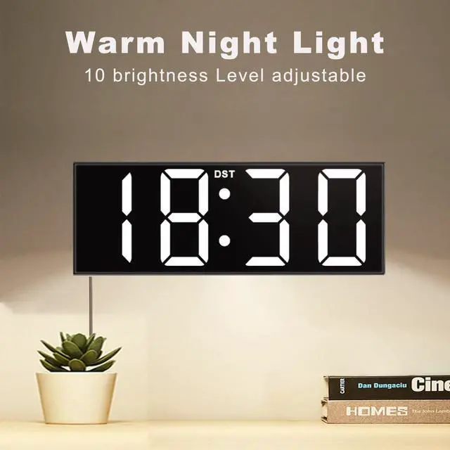 Alt view image 4 of 7 - 12" Large Digital Wall Clock, Big LED Number Dispaly, Remote Control, RGB Colors, DST, Night Light for Classroom Living Room Bedroom Birthday Gift for Senior, Men Women (Black, 12 inches)