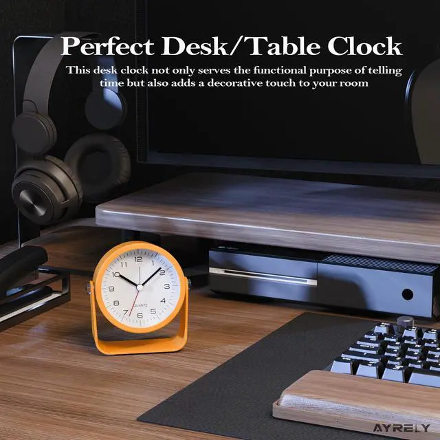 Alt view image 3 of 7 - 3.5 Inch Small Analog Alarm Clocks,Battery Operated Desk Clock,Cute Table Clock with LightAdjustable Angle for Travel,Bedside,Bedroom,Kids,Living Room Decor(Orange)