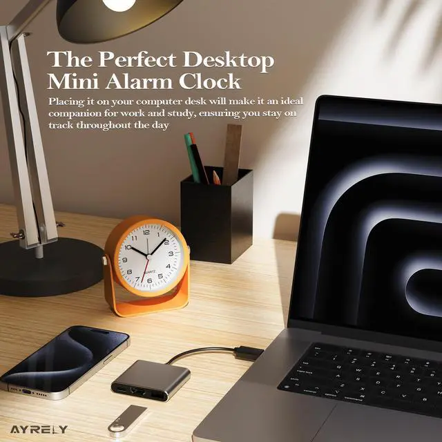 Alt view image 4 of 7 - 3.5 Inch Small Analog Alarm Clocks,Battery Operated Desk Clock,Cute Table Clock with LightAdjustable Angle for Travel,Bedside,Bedroom,Kids,Living Room Decor(Orange)