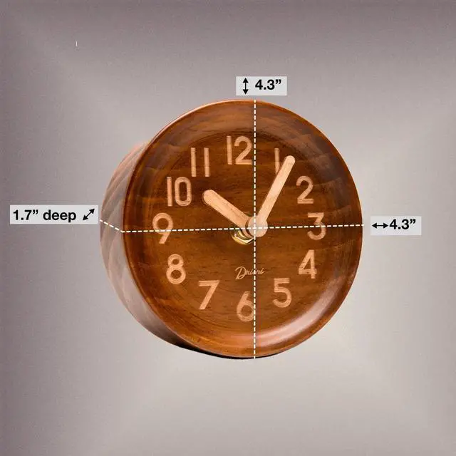 Alt view image 3 of 7 - Wooden Analog Desktop Clock 4.3 in. Decorative Pinewood, No-Tick Design Easy to Read Silent Sweep Mantle Clock Quiet Tabletop Clocks with Wood Body, Hands, & Battery Cover; Dark
