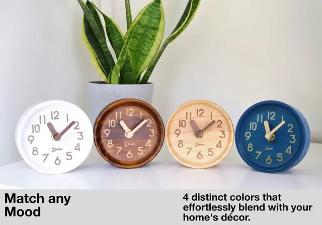 Alt view image 5 of 7 - Wooden Analog Desktop Clock 4.3 in. Decorative Pinewood, No-Tick Design Easy to Read Silent Sweep Mantle Clock Quiet Tabletop Clocks with Wood Body, Hands, & Battery Cover; Dark