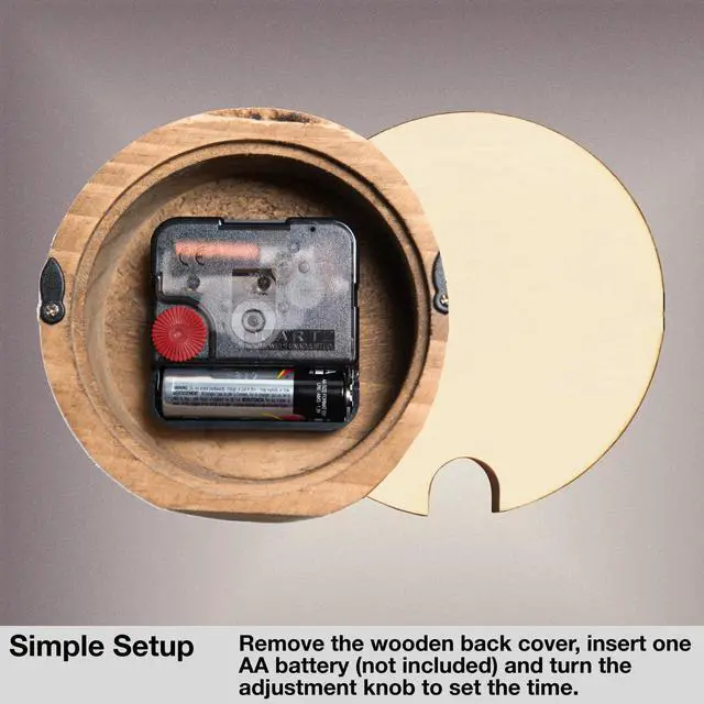 Alt view image 4 of 7 - Wooden Analog Desktop Clock 4.3 in. Decorative Pinewood, No-Tick Design Easy to Read Silent Sweep Mantle Clock Quiet Tabletop Clocks with Wood Body, Hands, & Battery Cover; Dark