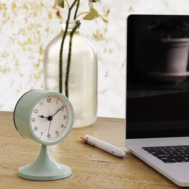 Alt view image 5 of 7 - 3" Cute Analog Alarm Clock,Small Retro Table Clock Battery Operated,Slient Metal Desk Clock with Light for Living Room Decor,Bedroom,Bedside,ShelfGreen