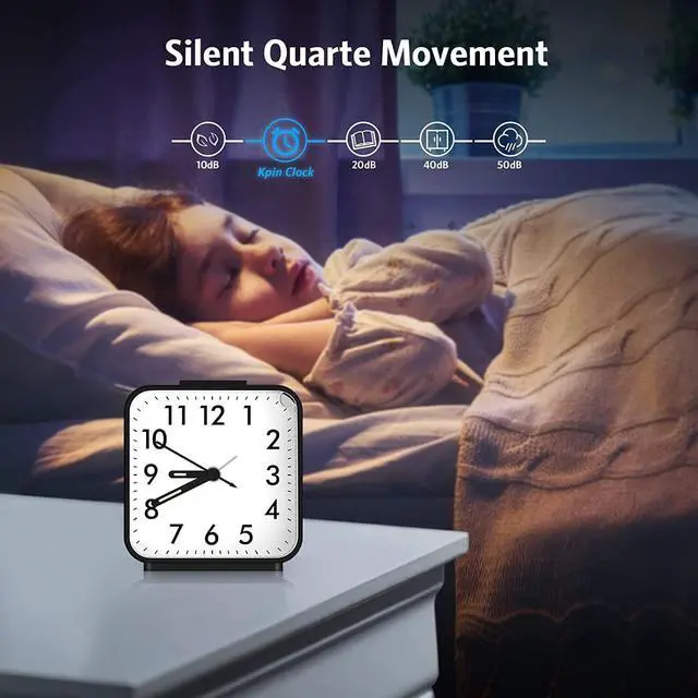 Alt view image 5 of 7 - Analog Alarm Clock, Silent Non Ticking Small Clock, Travel Alarm Clock with Snooze & Light, Ascending Beep Sounds, Battery Operated Loud Alarm Clock for Bedroom, Bedside, Desk (Black)