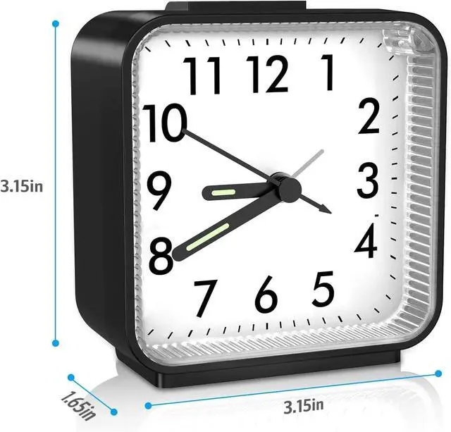 Alt view image 7 of 7 - Analog Alarm Clock, Silent Non Ticking Small Clock, Travel Alarm Clock with Snooze & Light, Ascending Beep Sounds, Battery Operated Loud Alarm Clock for Bedroom, Bedside, Desk (Black)