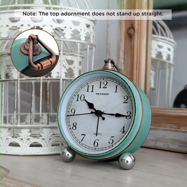 Alt view image 2 of 7 - 4" Small Battery Operated Antique Retro Analog Alarm Clock for Room Decor, Silent Elegant Bedside Desk Table Gift Clock