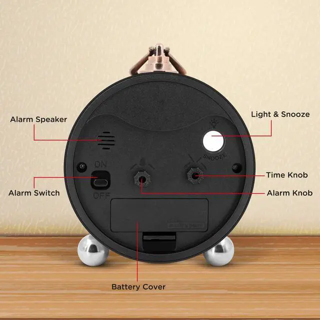 Alt view image 6 of 7 - 4" Small Battery Operated Antique Retro Analog Alarm Clock for Room Decor, Silent Elegant Bedside Desk Table Gift Clock