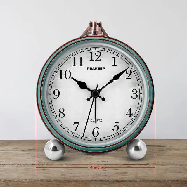 Alt view image 7 of 7 - 4" Small Battery Operated Antique Retro Analog Alarm Clock for Room Decor, Silent Elegant Bedside Desk Table Gift Clock