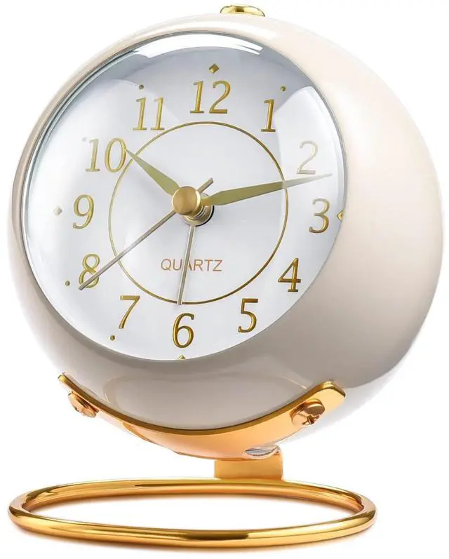 Main image of Analog Alarm Clocks,Retro Backlight Cute Simple Design Small Desk Clock with Night Light,Silent Non-Ticking,Battery Powered,for Decor,Bedrooms,Travel,Kitchen,Bedside Desktop.(White)
