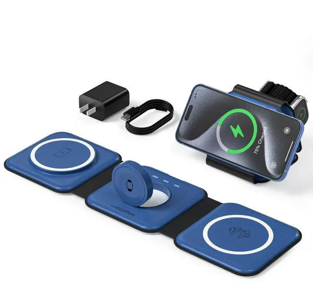 Main image of 3 in 1 Charging Station for Multple Devices,Foldable 3 in 1 Wireless Charger for Travel,Nano Wireless Charging Station for iPhone16 15 14 13 12 Pro Max/Watch 10 9 8 7 6 5 4 3 Ultra/AirPod Pro