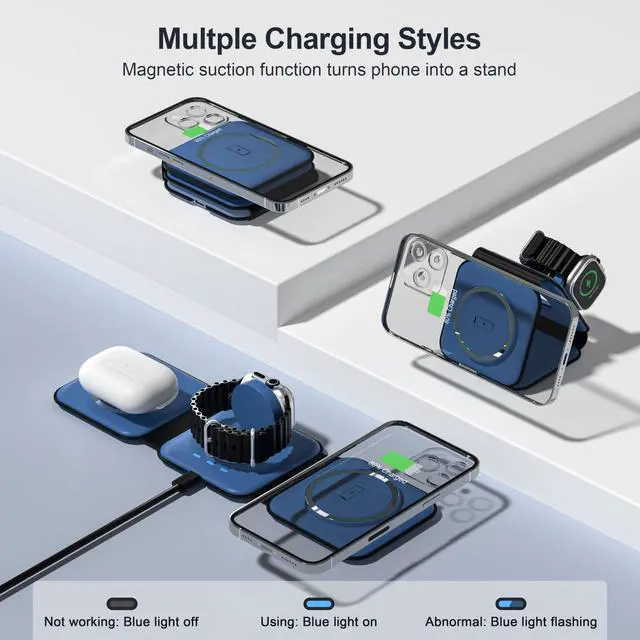 Alt view image 3 of 7 - 3 in 1 Charging Station for Multple Devices,Foldable 3 in 1 Wireless Charger for Travel,Nano Wireless Charging Station for iPhone16 15 14 13 12 Pro Max/Watch 10 9 8 7 6 5 4 3 Ultra/AirPod Pro