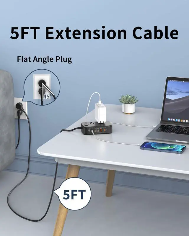 Alt view image 7 of 7 - Travel Power Strip, Fast USB Charging Station 65W Max 7-in-1 USB Charger with 2 Outlets 3 USB C & 2 USB A, 5FT Flat Extension Cord for Travel, Home, Office,Dorm,Cruise Essentials (Black)
