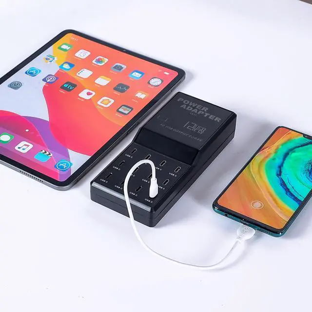 Alt view image 2 of 7 - 65W 12-in-1 USB-C Charging Station for iPhone 16 Pro/Max, MacBook Pro/Air, iPad Pro | 12 USB-C Ports Desktop Charger, 5ft Flat Power Cord | Home & Office Use