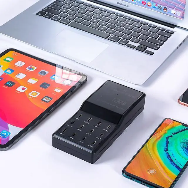 Alt view image 4 of 7 - 65W 12-in-1 USB-C Charging Station for iPhone 16 Pro/Max, MacBook Pro/Air, iPad Pro | 12 USB-C Ports Desktop Charger, 5ft Flat Power Cord | Home & Office Use