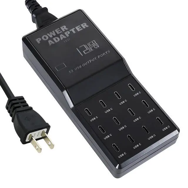 Alt view image 7 of 7 - 65W 12-in-1 USB-C Charging Station for iPhone 16 Pro/Max, MacBook Pro/Air, iPad Pro | 12 USB-C Ports Desktop Charger, 5ft Flat Power Cord | Home & Office Use