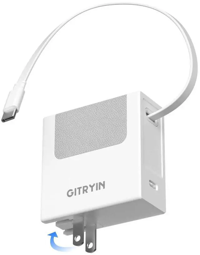 Main image of Portable USB C Charger Block, Retractable Wall Charger, 40W PD Fast Charging Block with 33.5in Type-C Cable, Power Adapter with Foldable Plug for iPhone 17/16/15, Galaxy S23 22, White