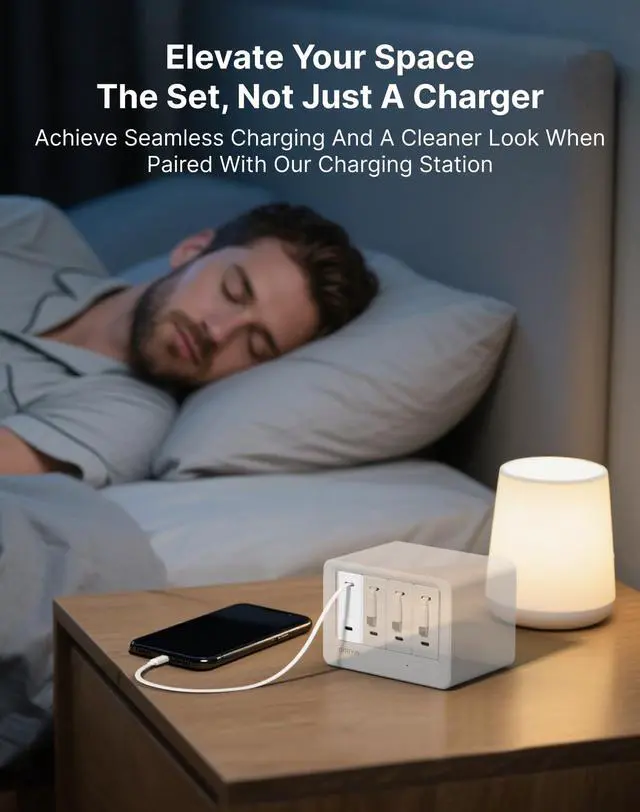 Alt view image 2 of 7 - Portable USB C Charger Block, Retractable Wall Charger, 40W PD Fast Charging Block with 33.5in Type-C Cable, Power Adapter with Foldable Plug for iPhone 17/16/15, Galaxy S23 22, White