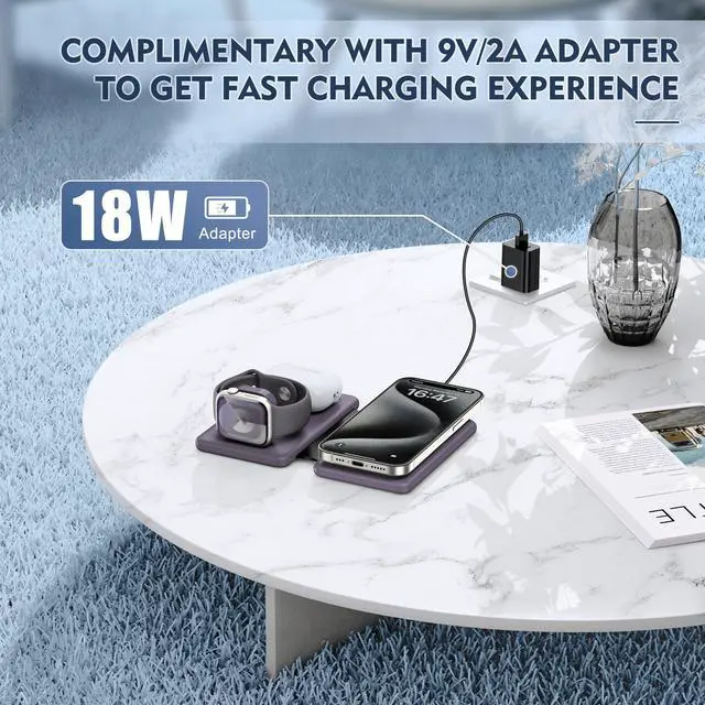 Alt view image 6 of 7 - Wireless Charger iPhone - 3 in 1 Charging Station for Apple Devices for iPhone 17 16 15 14 13 12 Pro Max Plus - Foldable Magnetic Charging Pad for Apple Watch Series & Airpods Series