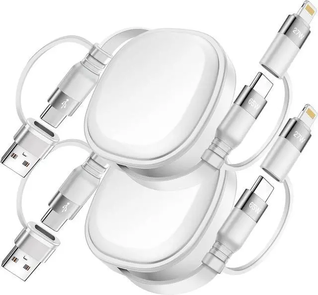 Main image of 65W Retractable Charging Cable,5 in 1 Multi Charger Cable for Travel,USB Type C Charger Cord Fast Charging Cable with USB A/C to USBC+L for iPhone 17 16 15,iPad,Samsung,PS,Macbook-2Pack,3.8ft