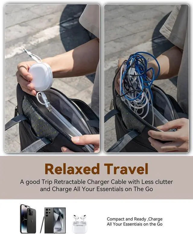 Alt view image 7 of 7 - 65W Retractable Charging Cable,5 in 1 Multi Charger Cable for Travel,USB Type C Charger Cord Fast Charging Cable with USB A/C to USBC+L for iPhone 17 16 15,iPad,Samsung,PS,Macbook-2Pack,3.8ft