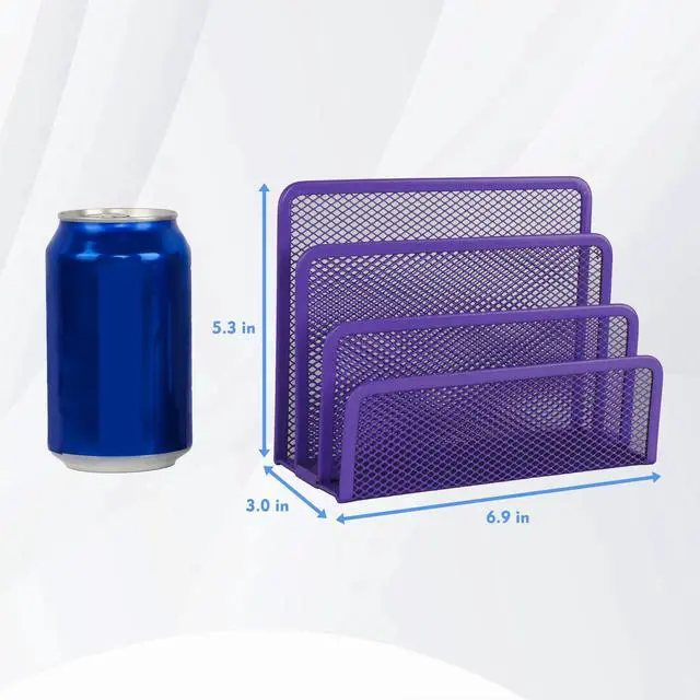Alt view image 2 of 7 - Desk Mail Organizer, Office Small Desktop Metal Mesh Envelope Letter Sorter Paper File Holder Organizer with 3 Vertical Upright Compartments, Purple 2 Pack