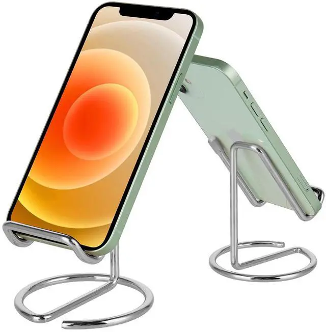 Main image of Cell Phone Stand for Desk, Cute Metal Silver Cell Phone Stand Holder Desk Accessories, Compatible with All Mobile Phones, iPhone, iPad