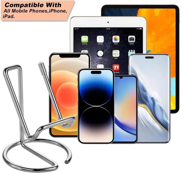 Alt view image 3 of 7 - Cell Phone Stand for Desk, Cute Metal Silver Cell Phone Stand Holder Desk Accessories, Compatible with All Mobile Phones, iPhone, iPad