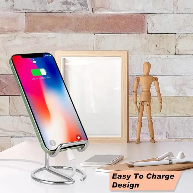 Alt view image 4 of 7 - Cell Phone Stand for Desk, Cute Metal Silver Cell Phone Stand Holder Desk Accessories, Compatible with All Mobile Phones, iPhone, iPad