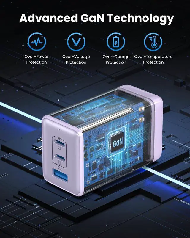 Alt view image 4 of 7 - 150W USB C Charger Block,GaN III Compact Foldable Wall Charger 3 Port Fast Charging Station,PD QC PPS Portable USB C Hub 100W Laptop Adapter for MacBook Pro/Air,iPad,iPhone 16/Pro,Galaxy S24,Dell etc
