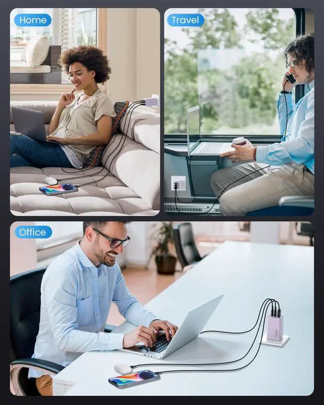 Alt view image 7 of 7 - 150W USB C Charger Block,GaN III Compact Foldable Wall Charger 3 Port Fast Charging Station,PD QC PPS Portable USB C Hub 100W Laptop Adapter for MacBook Pro/Air,iPad,iPhone 16/Pro,Galaxy S24,Dell etc