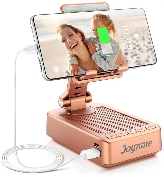 Main image of Gifts for Women Girls, Bluetooth Speaker Phone Stand with Charging Function 360° Rotable Adjustable Cell Phone Holder with HD Surround Sound for Desk Fits All Phones,Tablet (Rose Gold)