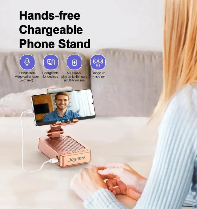 Alt view image 2 of 7 - Gifts for Women Girls, Bluetooth Speaker Phone Stand with Charging Function 360° Rotable Adjustable Cell Phone Holder with HD Surround Sound for Desk Fits All Phones,Tablet (Rose Gold)