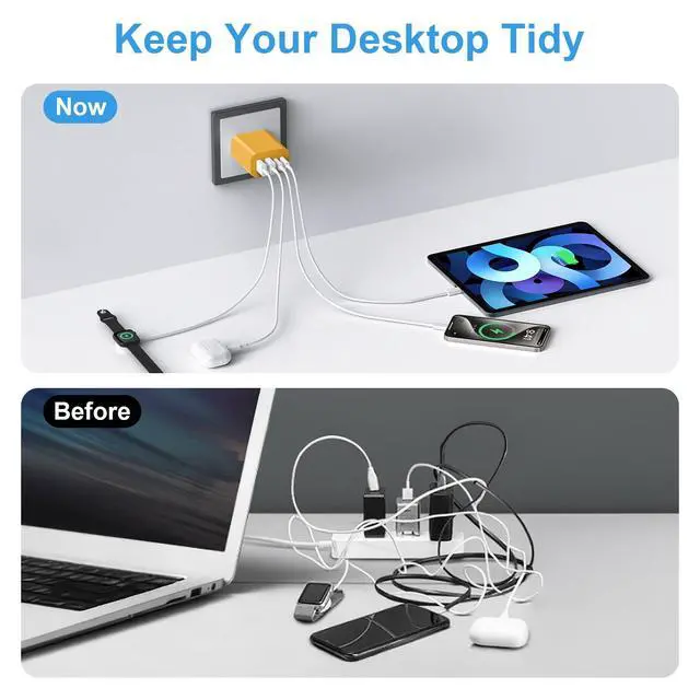 Alt view image 2 of 7 - USB C Charger Block,40W USB C Charger Cube,Type C Charging Block,Wall Chargers Dual Port PD+QC Charging Cube for iPhone 17 16 15 14 13 12 11 Pro Max XS,iPad, Samsung Phone,Tablet(Yellow)