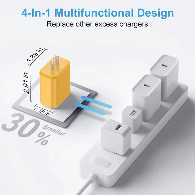 Alt view image 3 of 7 - USB C Charger Block,40W USB C Charger Cube,Type C Charging Block,Wall Chargers Dual Port PD+QC Charging Cube for iPhone 17 16 15 14 13 12 11 Pro Max XS,iPad, Samsung Phone,Tablet(Yellow)