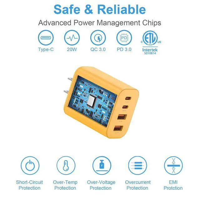 Alt view image 4 of 7 - USB C Charger Block,40W USB C Charger Cube,Type C Charging Block,Wall Chargers Dual Port PD+QC Charging Cube for iPhone 17 16 15 14 13 12 11 Pro Max XS,iPad, Samsung Phone,Tablet(Yellow)