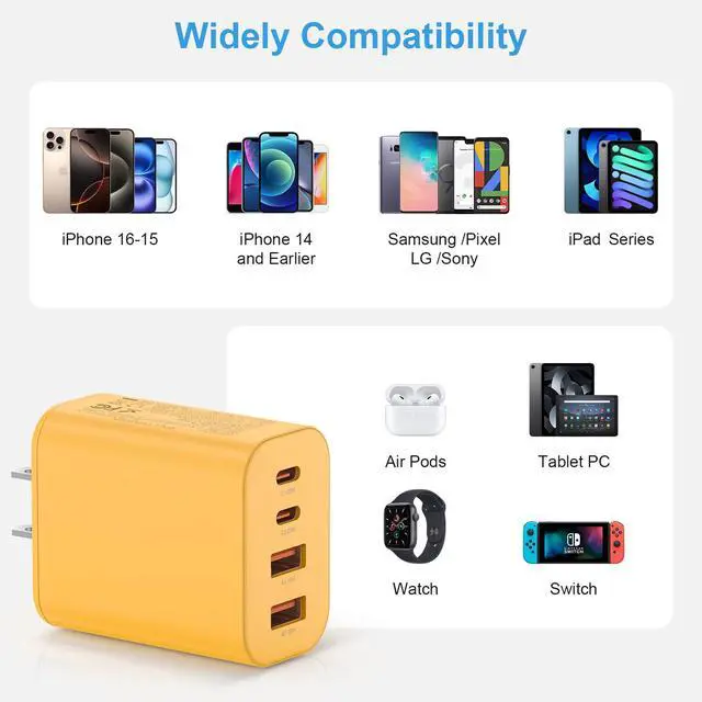 Alt view image 5 of 7 - USB C Charger Block,40W USB C Charger Cube,Type C Charging Block,Wall Chargers Dual Port PD+QC Charging Cube for iPhone 17 16 15 14 13 12 11 Pro Max XS,iPad, Samsung Phone,Tablet(Yellow)