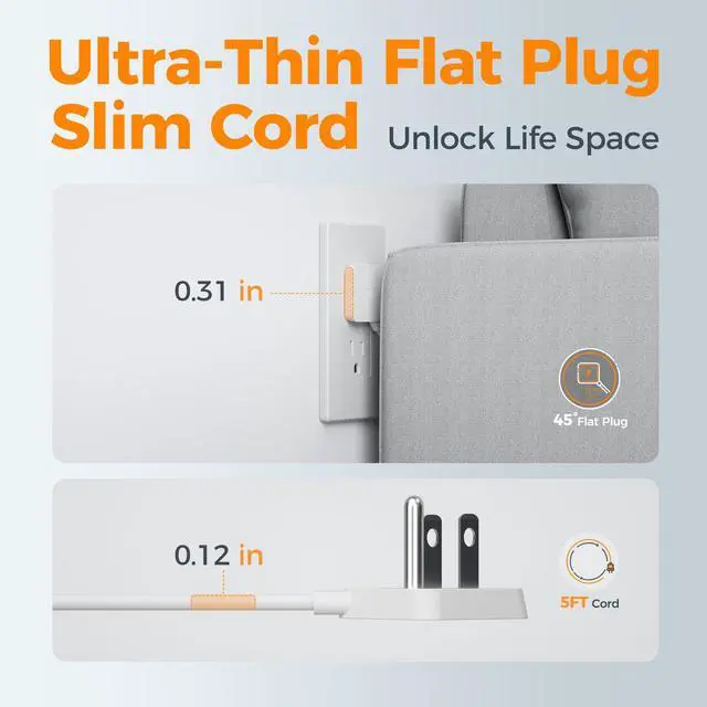 Alt view image 5 of 6 - Ultra Thin Flat Extension Cord 5 FT, White