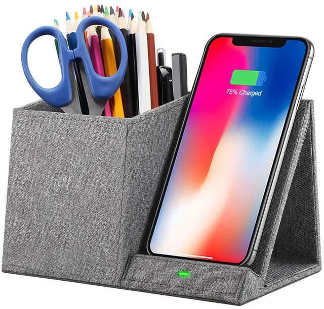 Main image of Fast Wireless Charger with Desk Organizer, Desk Phone Charger Compatible with 12/12 Pro/12 Pro Max/12 Mini/SE /11/11 Pro Max/XS, Galaxy S20/S20+/S10/Note 10/Note 9/(No AC Adapter)
