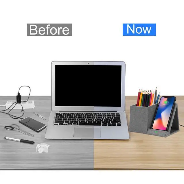 Alt view image 2 of 7 - Fast Wireless Charger with Desk Organizer, Desk Phone Charger Compatible with 12/12 Pro/12 Pro Max/12 Mini/SE /11/11 Pro Max/XS, Galaxy S20/S20+/S10/Note 10/Note 9/(No AC Adapter)