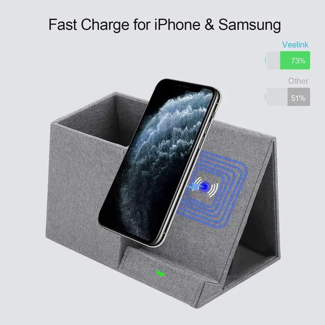 Alt view image 3 of 7 - Fast Wireless Charger with Desk Organizer, Desk Phone Charger Compatible with 12/12 Pro/12 Pro Max/12 Mini/SE /11/11 Pro Max/XS, Galaxy S20/S20+/S10/Note 10/Note 9/(No AC Adapter)