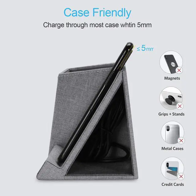 Alt view image 4 of 7 - Fast Wireless Charger with Desk Organizer, Desk Phone Charger Compatible with 12/12 Pro/12 Pro Max/12 Mini/SE /11/11 Pro Max/XS, Galaxy S20/S20+/S10/Note 10/Note 9/(No AC Adapter)