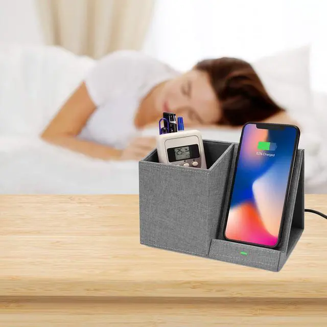 Alt view image 7 of 7 - Fast Wireless Charger with Desk Organizer, Desk Phone Charger Compatible with 12/12 Pro/12 Pro Max/12 Mini/SE /11/11 Pro Max/XS, Galaxy S20/S20+/S10/Note 10/Note 9/(No AC Adapter)
