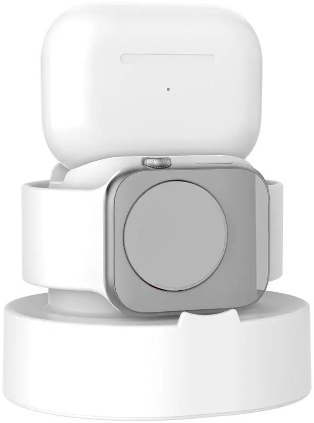 Main image of Stand for Apple Watch Charger - iWatch AirPod 2 in 1 Charging Stand Holder Dock Compatible with Apple Watch Series 10 9 8 SE2 7 6 SE 5 4 3 2 and AirPods 1/2/3/Pro (White)