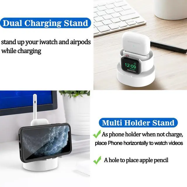 Alt view image 3 of 7 - Stand for Apple Watch Charger - iWatch AirPod 2 in 1 Charging Stand Holder Dock Compatible with Apple Watch Series 10 9 8 SE2 7 6 SE 5 4 3 2 and AirPods 1/2/3/Pro (White)