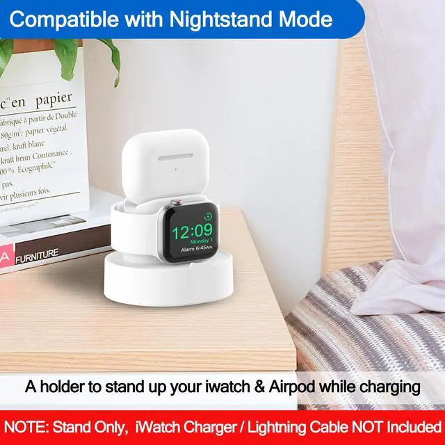 Alt view image 6 of 7 - Stand for Apple Watch Charger - iWatch AirPod 2 in 1 Charging Stand Holder Dock Compatible with Apple Watch Series 10 9 8 SE2 7 6 SE 5 4 3 2 and AirPods 1/2/3/Pro (White)