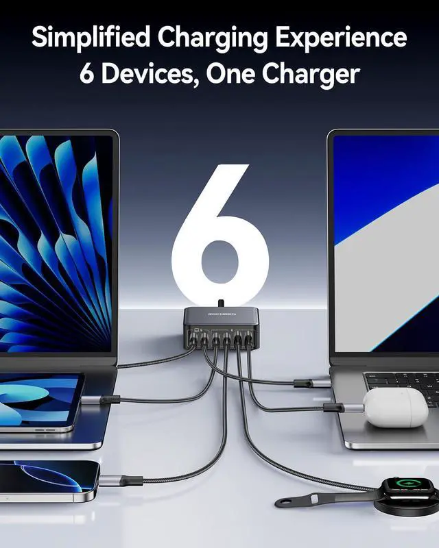 Alt view image 4 of 7 - 270W USB C Charger Block, 6 Port Multi USB-C Charging Station,100W PD Fast USBC Gan Charger Station Hub Dock for Multiple Devices, Laptop Type C for MacBook/iPhone 17/iPad/Galaxy S25 (Black)