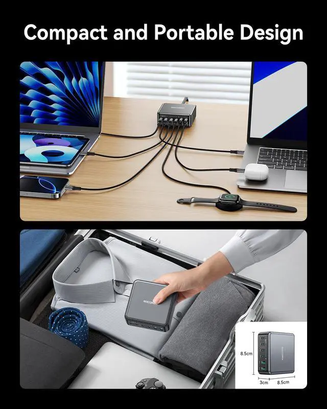 Alt view image 6 of 7 - 270W USB C Charger Block, 6 Port Multi USB-C Charging Station,100W PD Fast USBC Gan Charger Station Hub Dock for Multiple Devices, Laptop Type C for MacBook/iPhone 17/iPad/Galaxy S25 (Black)