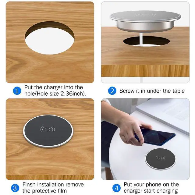 Alt view image 6 of 6 - Recessed Desk Wireless Charger,15W Fast Flush Mount Qi Charging Pad,Hidden Desk Grommet Charger,Desktop Charging Station for Home/Office,Compatible with iPhone 17/16/15/Samsung/All Qi-Enabled Devices