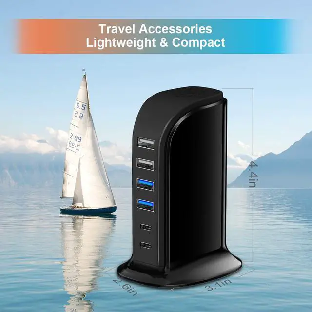 Alt view image 4 of 7 - USB C Charger Block , Chargers for Multiple Devices Dual Type C 45W Total, 6 Ports USB Charging Station for iPhone, Ipad, Iwatch, Desk Accessories & Workspace Organizers